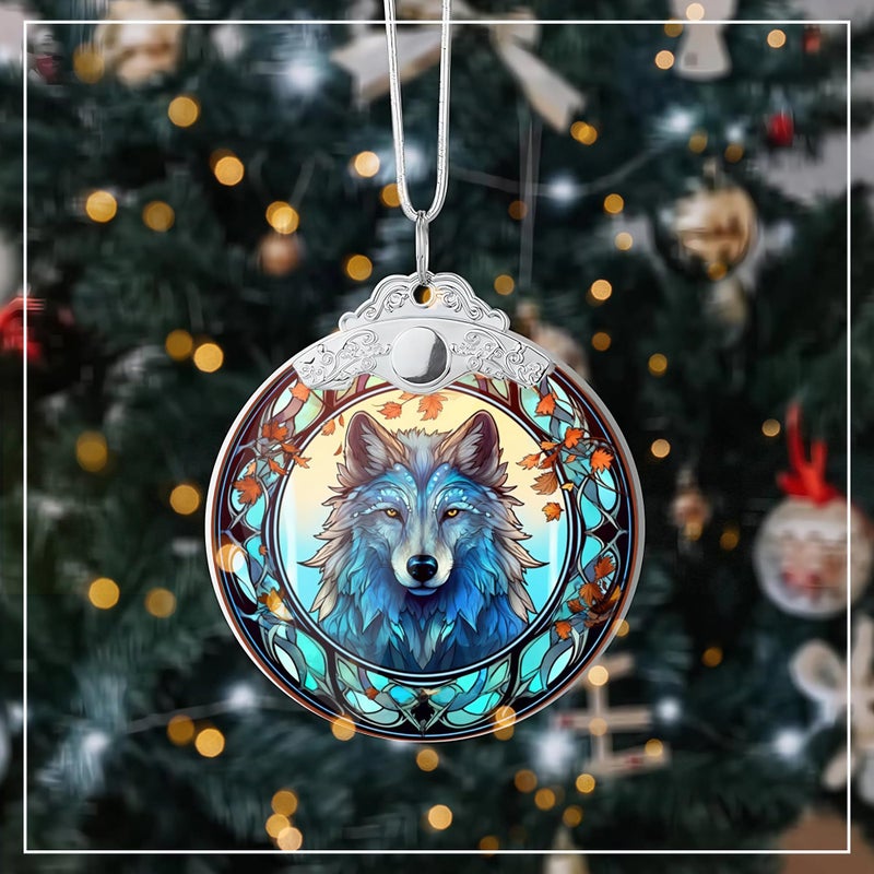Sensemory Dog Ornaments for Christmas Tree, Dog Ornament, Big 4 Inch Acrylic Hanging Art, Tree Ornaments, Holiday Decoration, Car Interior Accent, 2025 Christmas Ornament (Mystic Wolf) - Image 4
